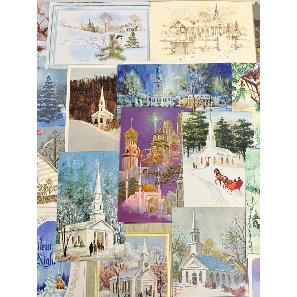 Vintage Christmas Cards Fronts ONLY Churches Cathedrals Scrapbooking Crafts 50+